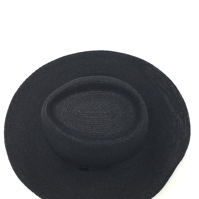 CHANEL(シャネル)のシャネル CHANEL ストローハット CCココマーク リボン つば広 麦わら帽子 ハット ブラック 未使用 レディースの帽子(ハット)の商品写真