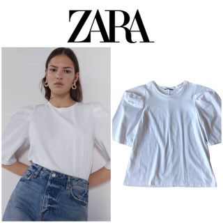 ザラ(ZARA)のZARA ザラ バルーンスリーブブラウス S 白 パフスリーブ(Tシャツ(半袖/袖なし))