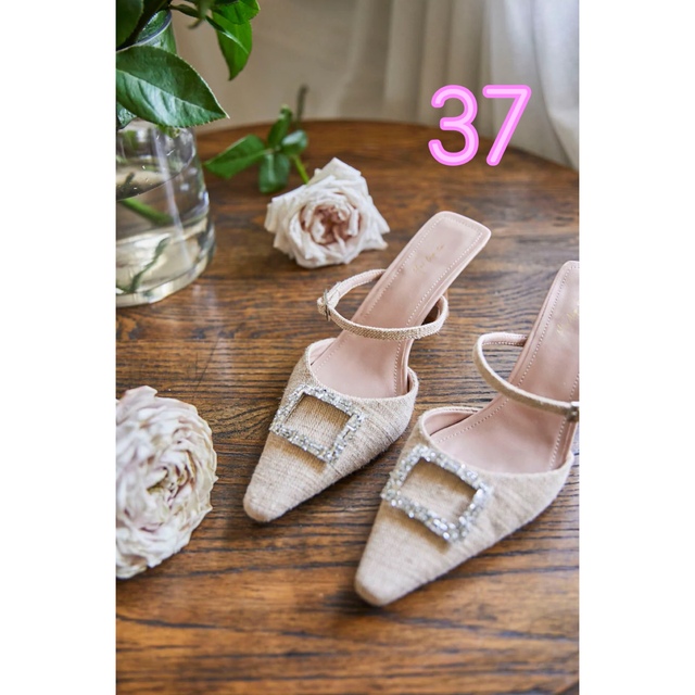 サイズ37Linen Blend Crystal Mules