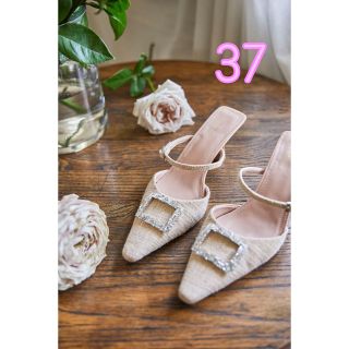 ハーリップトゥ(Her lip to)のHerlipto Linen Blend Crystal Mules 37(ハイヒール/パンプス)