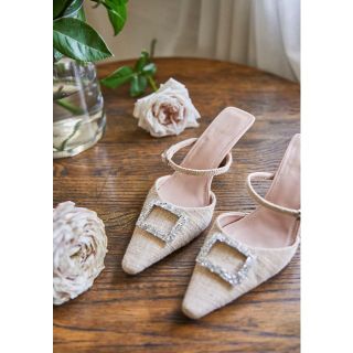 ハーリップトゥ(Her lip to)のHerlipto** Linen Blend Crystal Mules37(ハイヒール/パンプス)