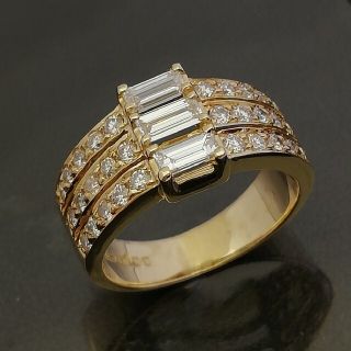 K18YG💎1.00ct✨２種ダイヤ✨テーパー・ブリリアント✨キラキラリング✨(リング(指輪))