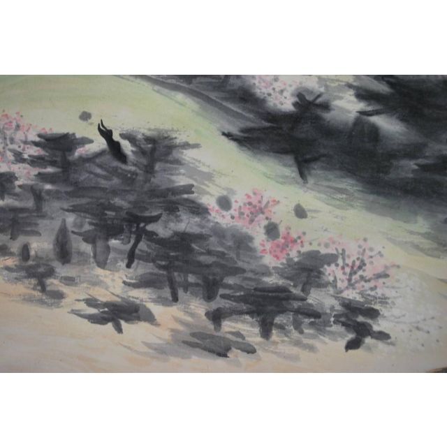 【真作】矢野鉄山/春景朝爽/山水図/掛軸☆宝船☆Q‐577 J
