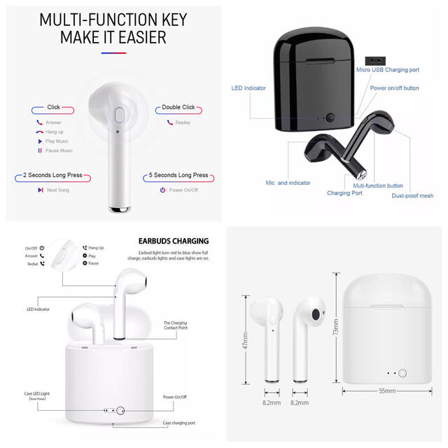 Bluetooth イヤホン 両耳 タッチタイプ　完全ワイヤレス 耳掛け式 スマホ/家電/カメラのオーディオ機器(ヘッドフォン/イヤフォン)の商品写真