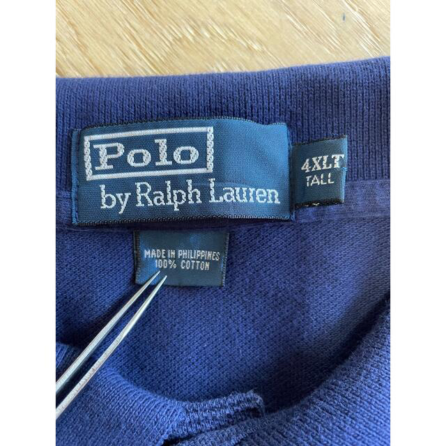 POLO RALPH LAUREN(ポロラルフローレン)の古着　90s ビックサイズ　4XLT ポロラルフローレン 半袖　ポロシャツ　紺 メンズのトップス(ポロシャツ)の商品写真