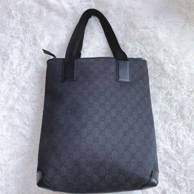 大得価 Gucci - GUCCI キャンバス レザー トートバッグ 黒 デニム シマ