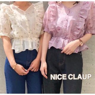 ワンアフターアナザーナイスクラップ(one after another NICE CLAUP)のNICE CLAUP 花柄刺繍ブラウス トップス 夏服 シアー 透け感(シャツ/ブラウス(半袖/袖なし))