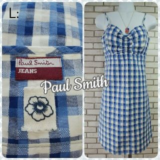 ポールスミス(Paul Smith)のM～L：(40) コットンワンピース／ポールスミス★超美品★ブルー系チェック(ひざ丈ワンピース)