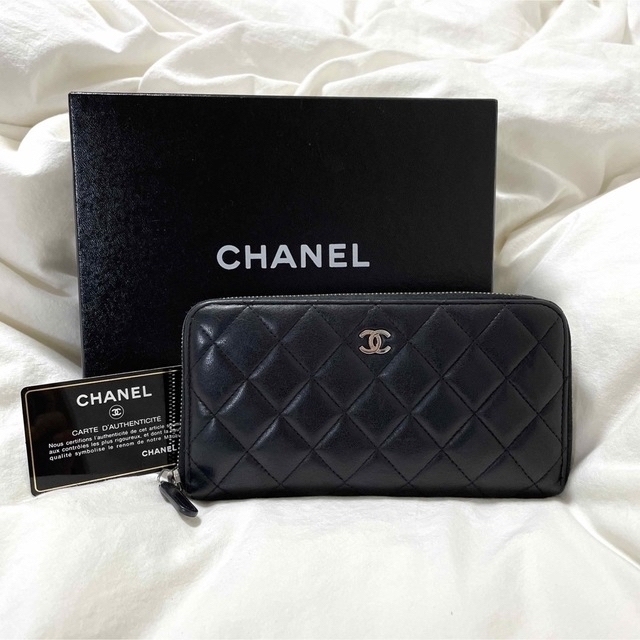 正規品【CHANEL】マトラッセラウンドファスナー ラムスキン 長財布 黒 ...