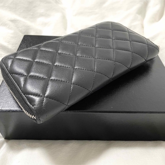 正規品【CHANEL】マトラッセラウンドファスナー　ラムスキン　長財布　黒