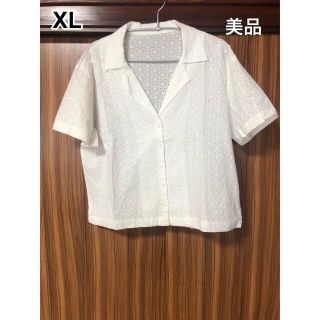 ジーユー(GU)のGU 美品 エンブロイダリーオープンカラーシャツ(5分袖) XL(シャツ/ブラウス(半袖/袖なし))