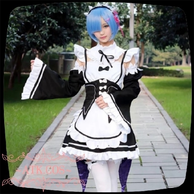 P⑤1 レディース コスプレ 衣装 エプロン レム ラム メイド服 黒 定番