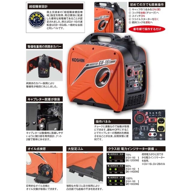 正規通販】 送料無料 新品未使用 工進 インバーター発電機 GV-16i