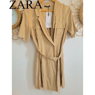 ザラ(ZARA)の新品　ZARA ザラ　ワンピース　ドレス　ベージュ　キャメル　完売　人気(ひざ丈ワンピース)