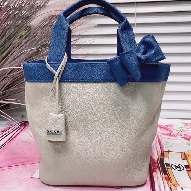 EKIREN·トートバッグ(TOGO牛革x薄いグレーとブルーの合わせ