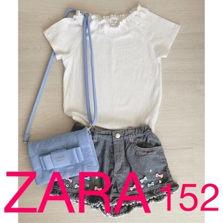 ザラキッズ(ZARA KIDS)のZARA KIDS GIRL フリルトリム付き　リブ地　Tシャツ　150 152(Tシャツ/カットソー)