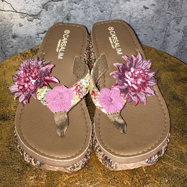 花 ギャル 厚底 サンダル ピンク Y2K ブラウン 平成 ウェッジソール 派手 レディースの靴/シューズ(サンダル)の商品写真