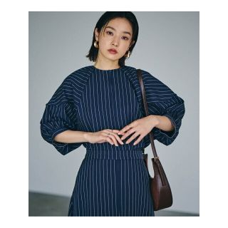 ヴィス(ViS)の【ネイビー系（41）】【Washable・EASY CARE】ストライプ&無地エコウールタッチブラウス【sustainable】(シャツ/ブラウス(長袖/七分))