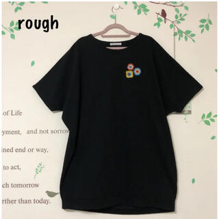 ラフ(rough)の♪767 ラフ 黒 花の刺繍 ビッグシルエット(Tシャツ(半袖/袖なし))
