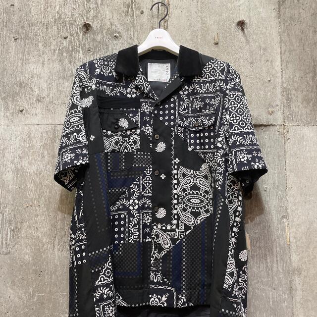 新品22SS Sacai シャーリングエンブロイダリーミックスシャツサイズ2黒