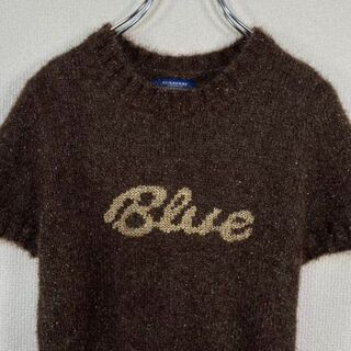 BURBERRY BLUE LABEL - 【美品】バーバリーブルーレーベル　半袖ニット セーター　ロゴ　モヘヤ　ラメ糸入り