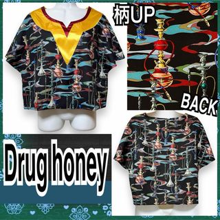 【SALE/新品/Drug honey】快楽迷彩水煙草柄サテン切替カットソー(カットソー(半袖/袖なし))