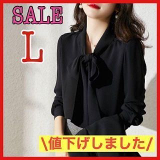 \SALE/ シフォンブラウス シャツ 長袖 L エレガント シースルー(シャツ/ブラウス(長袖/七分))