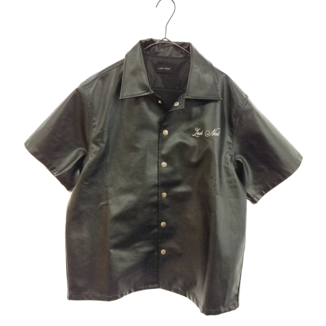 LAST NEST ラスト ネスト 22SS embroidered leather shirts フェイクレザー ロゴ刺繍 半袖シャツ ブラックのサムネイル