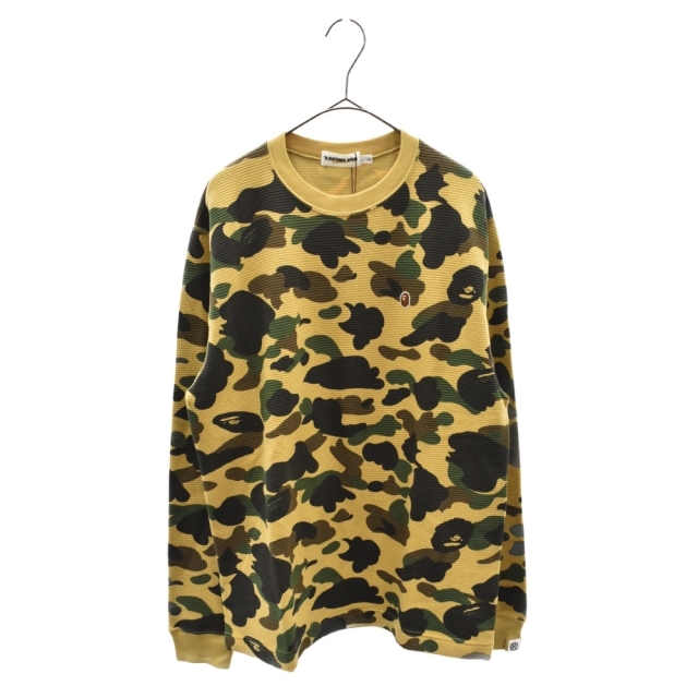 A BATHING APE(アベイシングエイプ)のA BATHING APE アベイシングエイプ 1ST Camo Ape Head Thermal Tee 1stカモ エイプヘッド サーマルカットソー 迷彩長袖Tシャツ ベージュ×グリーン メンズのトップス(Tシャツ/カットソー(七分/長袖))の商品写真