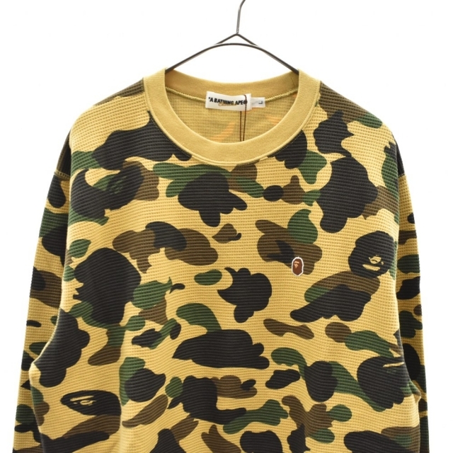 A BATHING APE(アベイシングエイプ)のA BATHING APE アベイシングエイプ 1ST Camo Ape Head Thermal Tee 1stカモ エイプヘッド サーマルカットソー 迷彩長袖Tシャツ ベージュ×グリーン メンズのトップス(Tシャツ/カットソー(七分/長袖))の商品写真