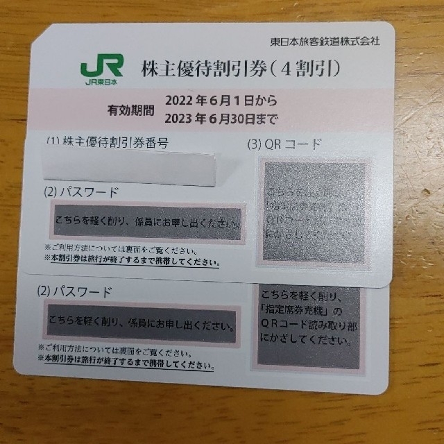 JR東日本株主優待割引券２枚