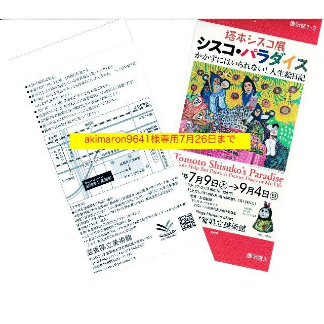 akimaron9641様専用★塔本シスコ展 滋賀県立美術館7/9~9/4 チケットの施設利用券(美術館/博物館)の商品写真