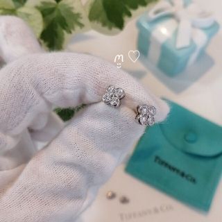 ティファニー(Tiffany & Co.)のティファニー　ベゼルセット　ダイヤモンドピアス　プラチナ　フラワークローバー美品(ピアス)