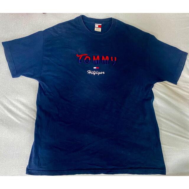 トミー　ビックロゴ　刺繍　Tシャツ　ネイビー　オーバーサイズ