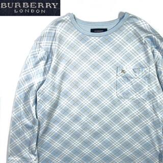 バーバリー(BURBERRY)のBURBERRY LONDON 長袖 Tシャツ チェック ロゴ刺繍 水色(カットソー(長袖/七分))