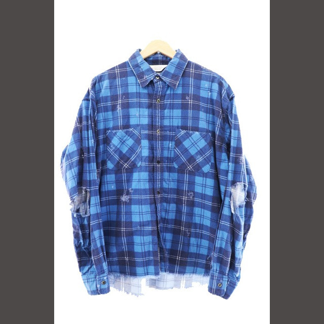 UNUSED(アンユーズド)のアンユーズド 19AW ダメージ チェック 長袖 シャツ ネルシャツ 2 青 メンズのトップス(シャツ)の商品写真