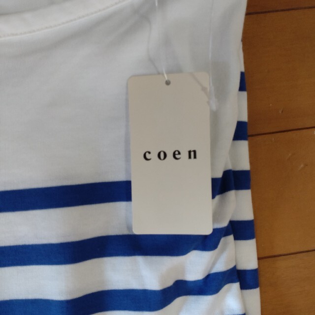 coen(コーエン)の【新品タグ付き】coen パネルボーダースクエアT ブルー  L ～LLサイズ レディースのトップス(Tシャツ(半袖/袖なし))の商品写真