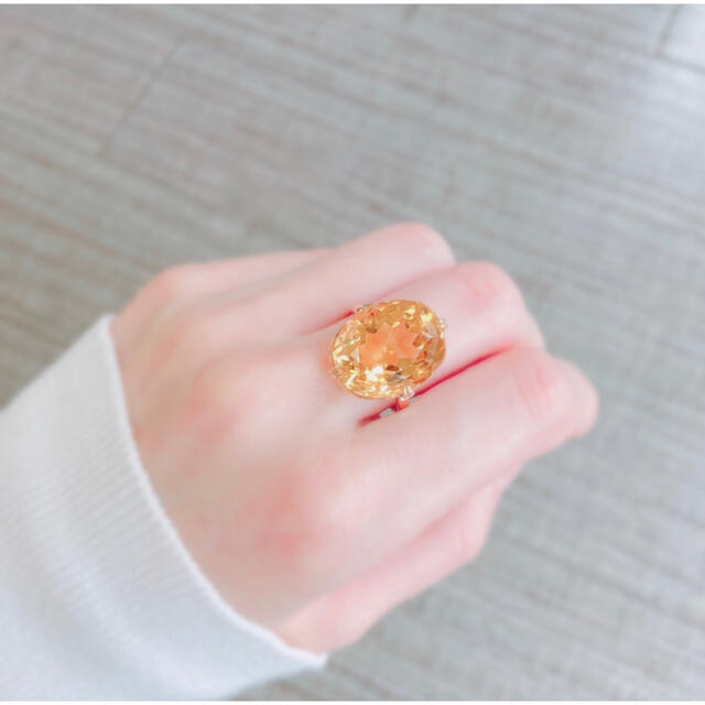 ✨美品✨ 大粒 天然シトリン K18 ゴールド リング 指輪 大ぶり レディースのアクセサリー(リング(指輪))の商品写真