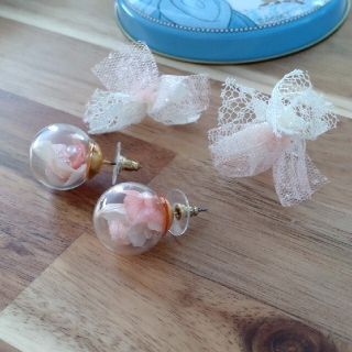 オーダーメイド ガラス ピアス 花びら ピンク(ピアス)