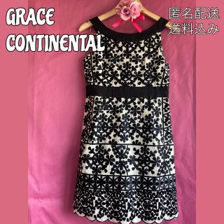 グレースコンチネンタル(GRACE CONTINENTAL)の【美品】GRACE CONTINENTALブラックフラワーノースリーブワンピース(ひざ丈ワンピース)