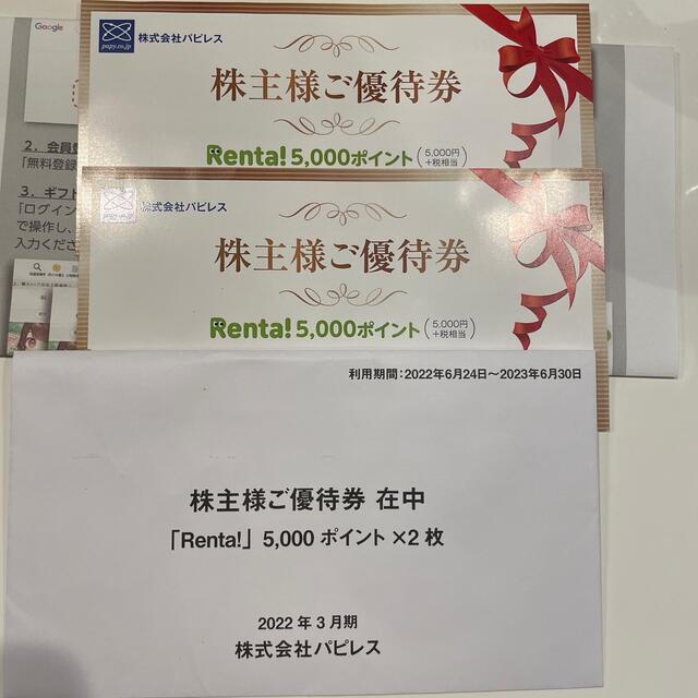 Renta! レンタ株主優待　10000円分　 チケットの優待券/割引券(その他)の商品写真