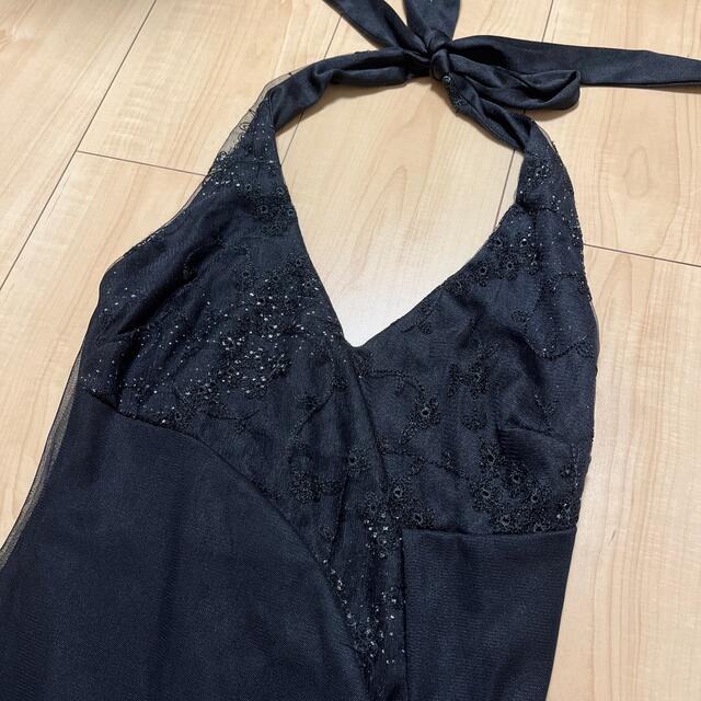 【キャバドレス　黒ロングドレス】オーガンジー  スリットドレス レディースのフォーマル/ドレス(ロングドレス)の商品写真