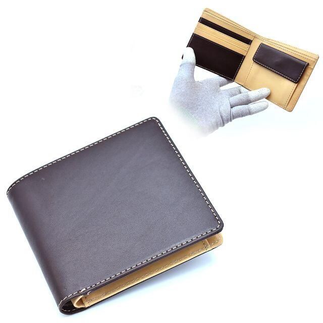□イタリアンレザー ヌメ革 二つ折り 財布 大容量 高級 17-3