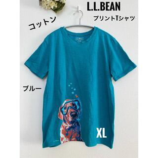 エルエルビーン(L.L.Bean)の美色　L．L．Bean　プリントTシャツ　犬柄　綿　ターコイズ　XL(Tシャツ(半袖/袖なし))