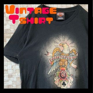 ハーレーダビッドソン(Harley Davidson)の古着半袖tシャツレトロ黒くすみブラックバンドT風ハーレーアメリカイーグルプリント(Tシャツ/カットソー(半袖/袖なし))