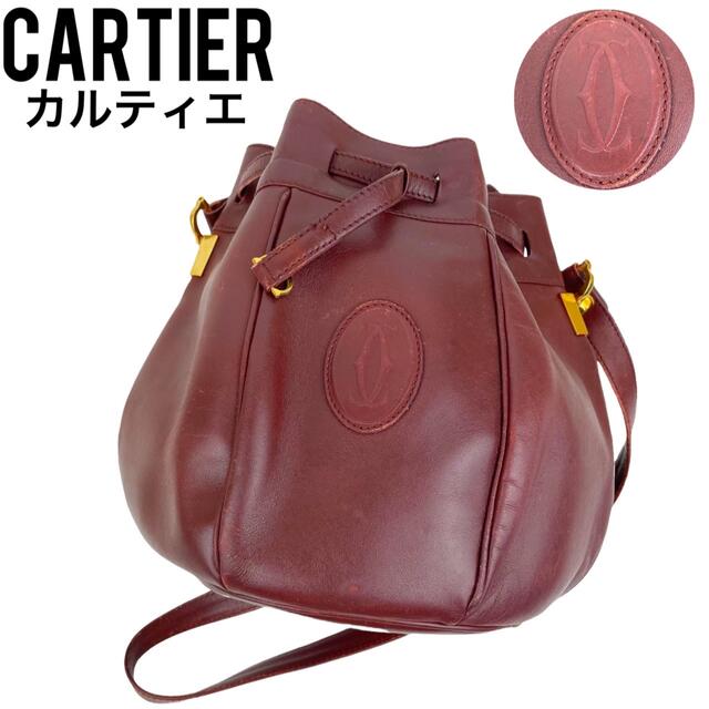 良品　Cartier カルティエ マストライン ショルダーバッグ ボルドー　巾着