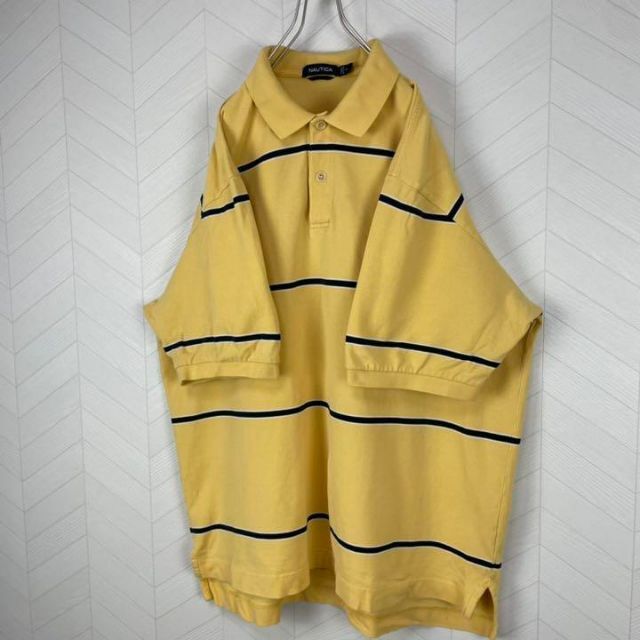 AERONAUTICA MILITARE(アエロナウティカミリターレ)のノーティカ ボーダー ポロシャツ 刺繍ロゴ ビックサイズ USA古着 半袖 XL メンズのトップス(ポロシャツ)の商品写真