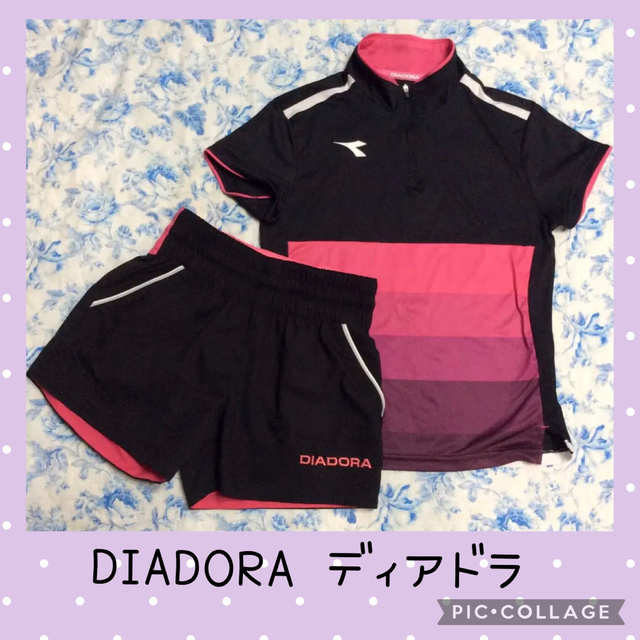 DIADORA(ディアドラ)の 値下げ♡DIADORA♡ディアドラ♡テニスウェア♡2点セット♡黒ピンク スポーツ/アウトドアのテニス(ウェア)の商品写真