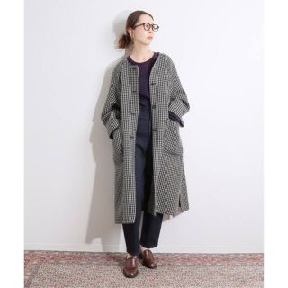 イエナ(IENA)のIENA LA BOUCLE チェックノーカラーコート(ロングコート)