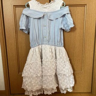 アクシーズファム(axes femme)の♪axes femme kids 肩出しフリル　ワンピース　ドレス　水色　130(ワンピース)